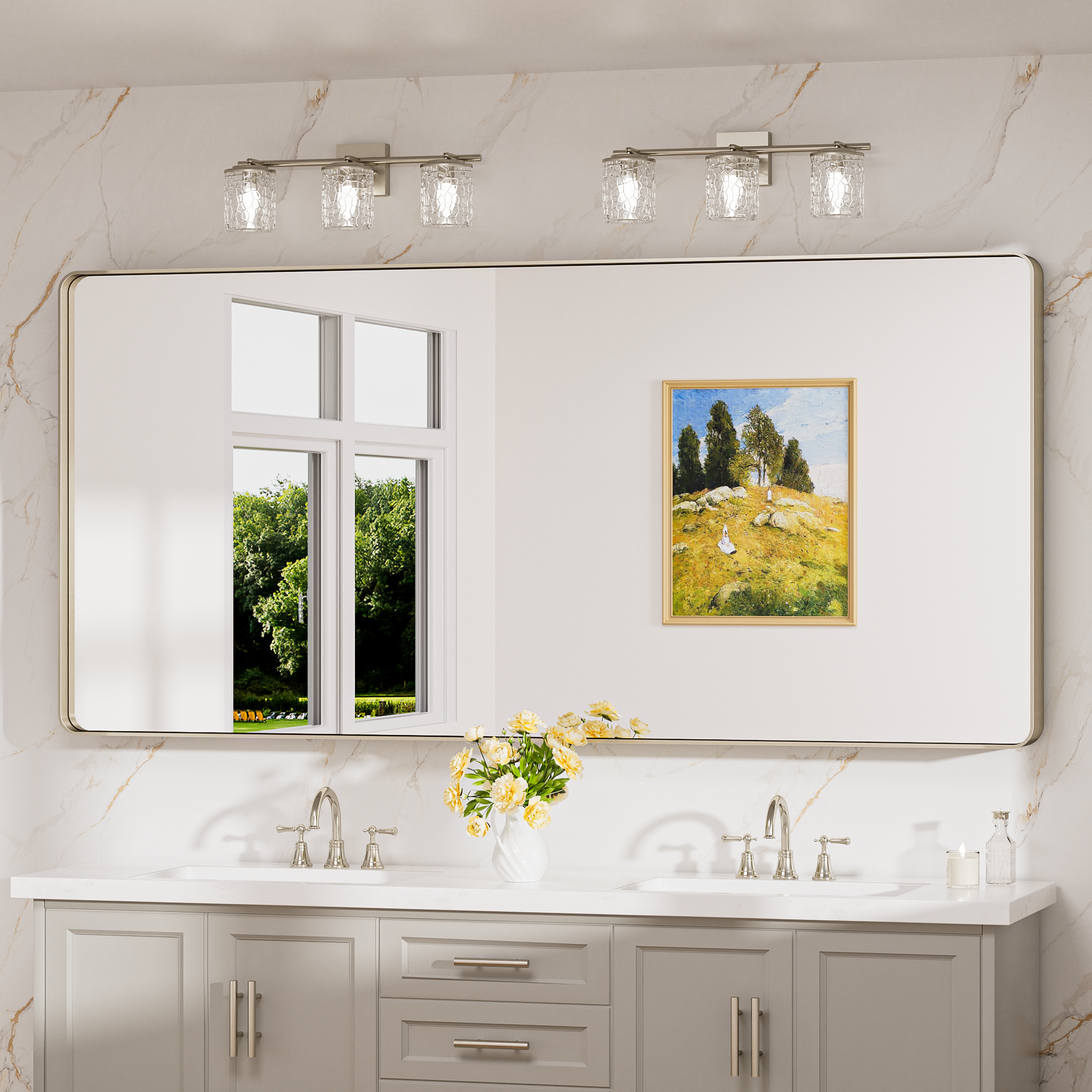 Metal Frame Decorative Rectangular Wall Mount Mirror, Sliver, 72"x36"