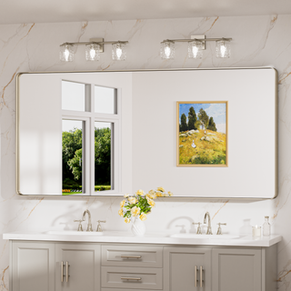 Metal Frame Decorative Rectangular Wall Mount Mirror, Sliver, 72"x36"