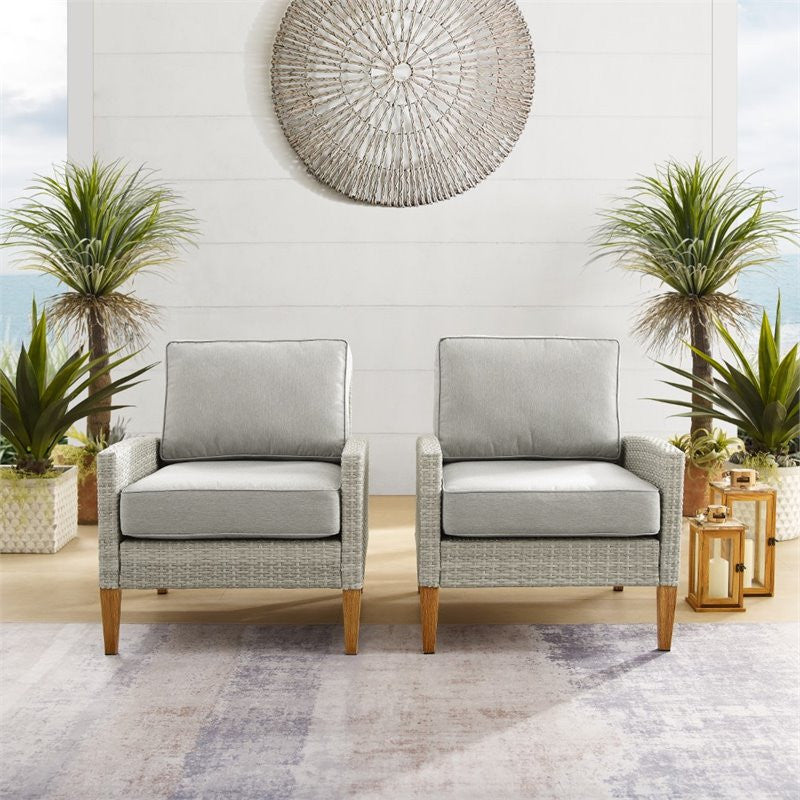 Crosley Furniture Capella Outdoor Wicker / Rattan 2 Piece Chair Set in Gray