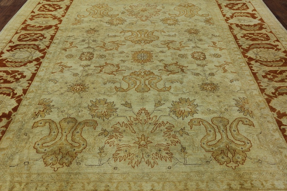 Oriental Ivory Oushak Chobi Hand-Knotted Wool Rug, 9''x12'