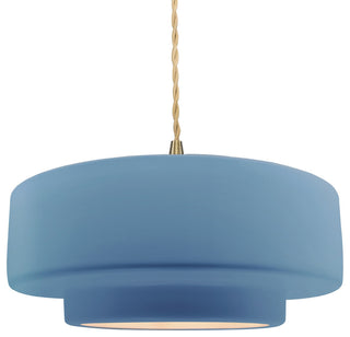 Radiance Medium Tier Pendant, Sky Blue Frame, Brushed Brass, LED, Beige