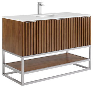 Terra Bathroom Vanity, Walnut/Brushed Nickel, 48", White Quartz Top