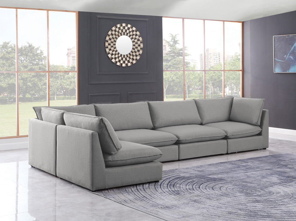 Mackenzie Linen Textured Fabric 5-Piece Modular L-Shaped Sectional, Grey