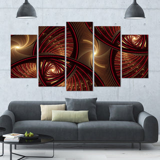 Brown Symmetrical Fractal Pattern, Floral Canvas Art Print, 60"x32", 5 Panels