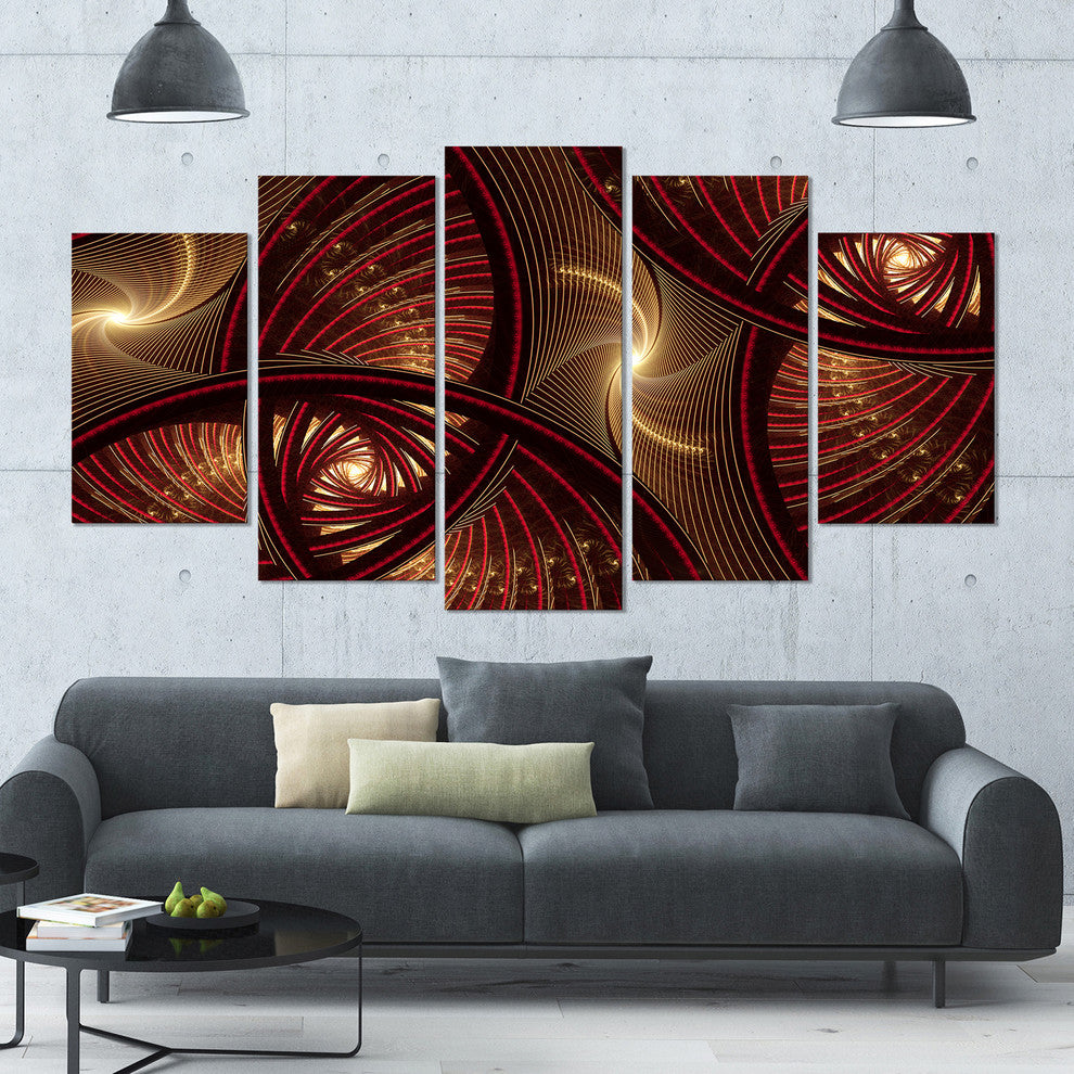 Brown Symmetrical Fractal Pattern, Floral Canvas Art Print, 60"x32", 5 Panels