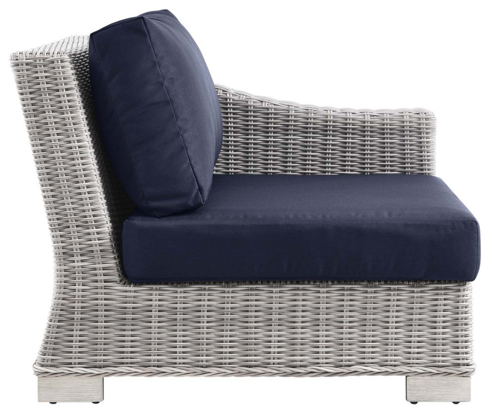 Outdoor Patio Wicker Rattan 7-Piece Sectional Sofa Furniture Set Light Navy