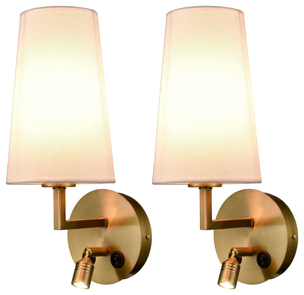 Wall Sconce Fabric Wall Lamp with USB Port and Switch, Set of 2, Black