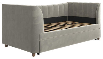 Little Seeds Valentina Upholstered Twin Daybed with Trundle in Gray Velvet