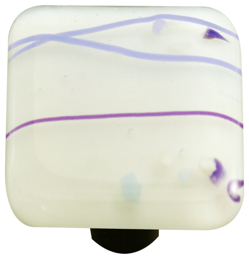 Art Glass Square Mardi Gras Knob, Alum Post, Purple Mg White