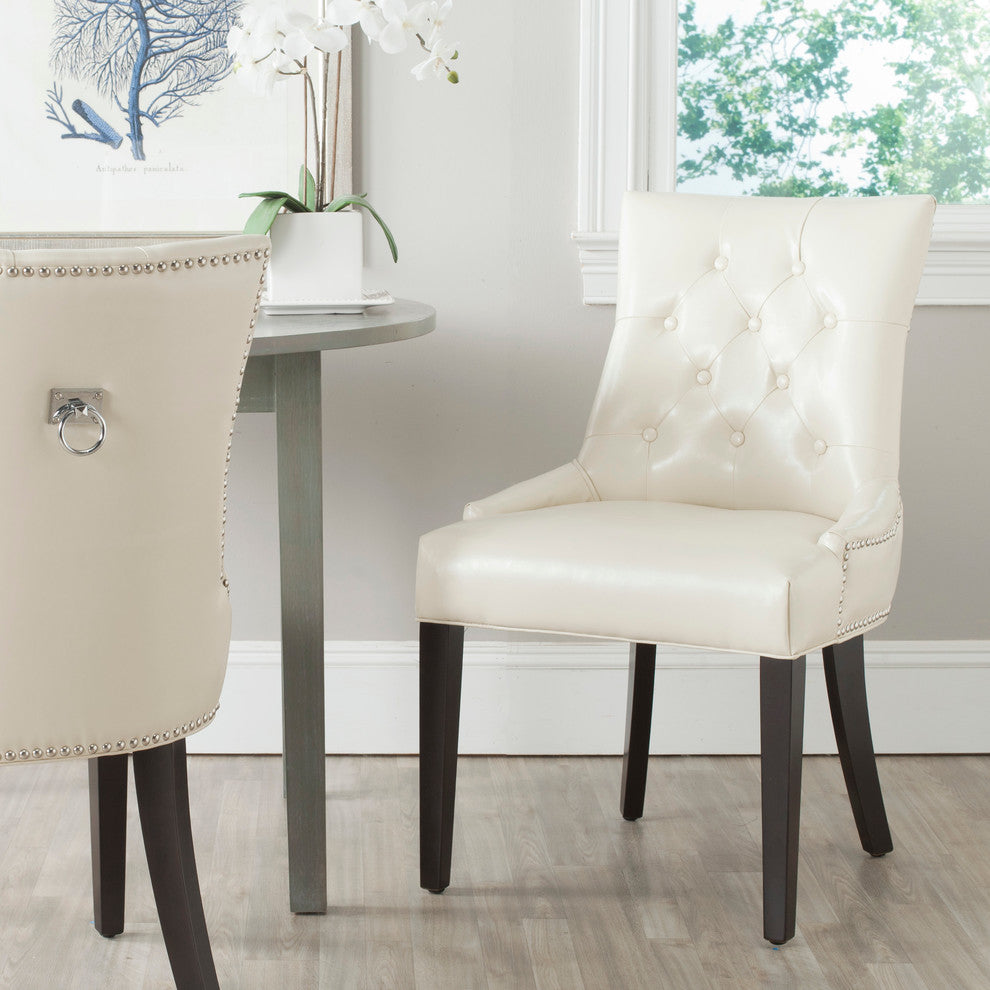 Safavieh Harlow Tufted Ring Chairs, Set of 2, Flat Cream, Leather