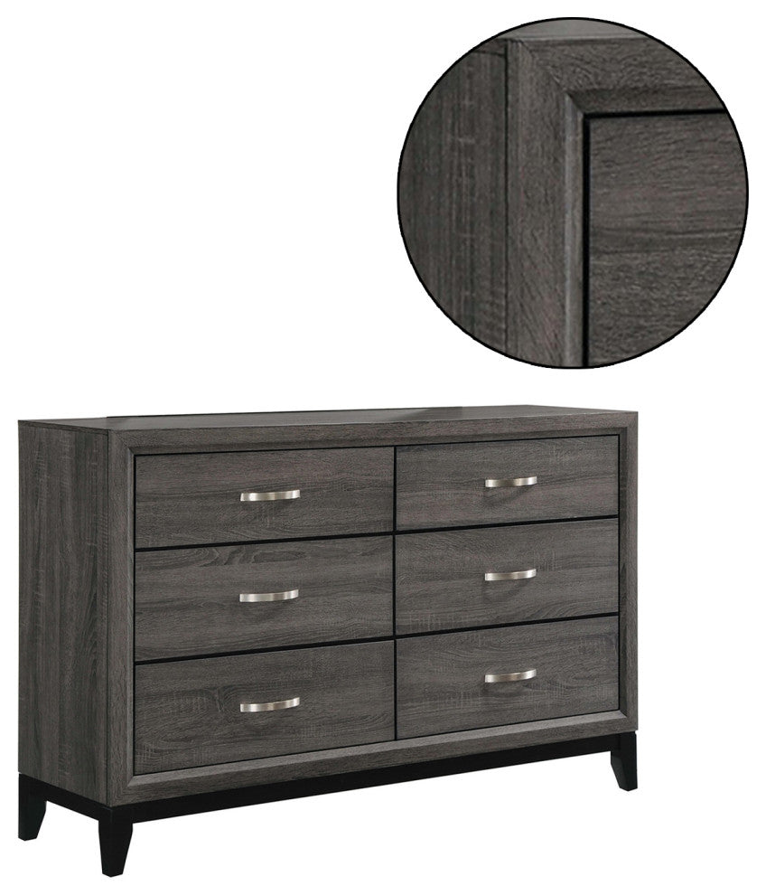6 Drawers Dresser, Gray Oak And Black