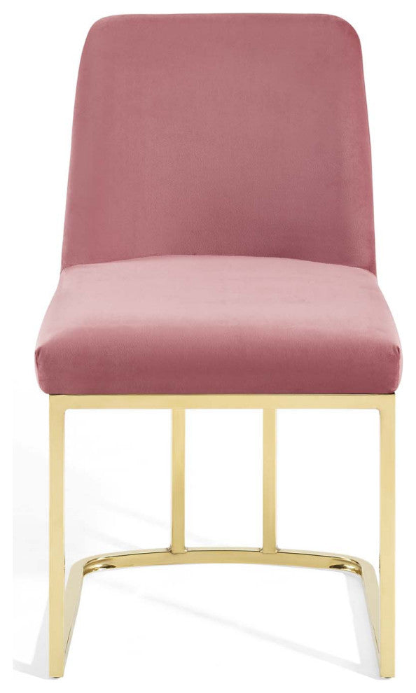 Side Dining Chair, Velvet, Metal, Gold Pink, Modern, Cafe Bistro Restaurant