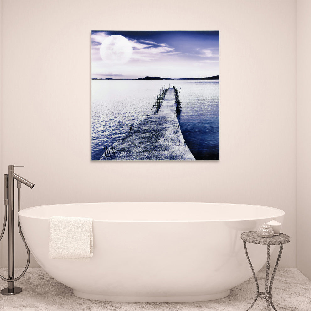 Moonlit Dock Wall Art Frameless Free Floating Tempered Glass 40"x40"