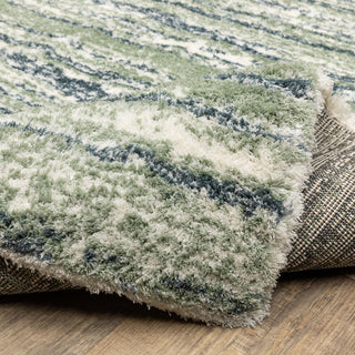 Greer Modern Distressed Stripe Blue/ Green Area Rug, 9'10" x 12'10"