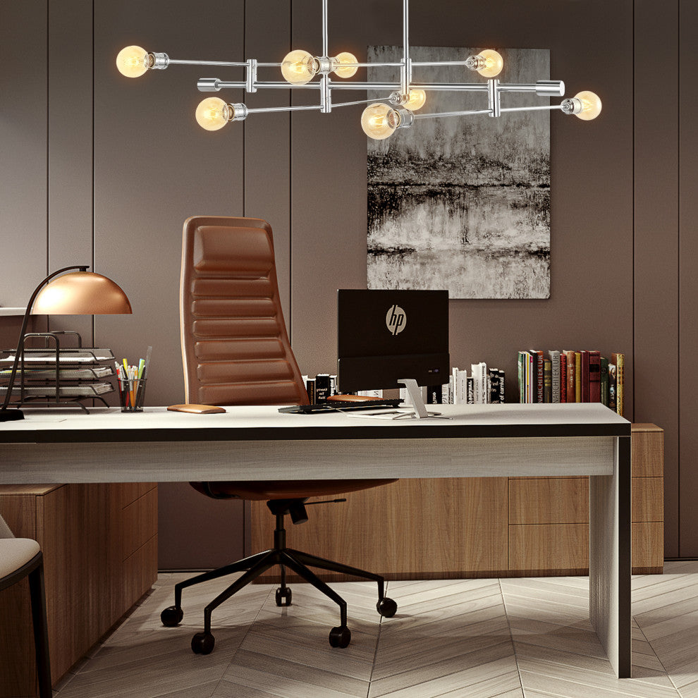 Atlas 6-Light Modern Vintage Iron Arm-Adjustable LED Chandelier, Chrome, 63"