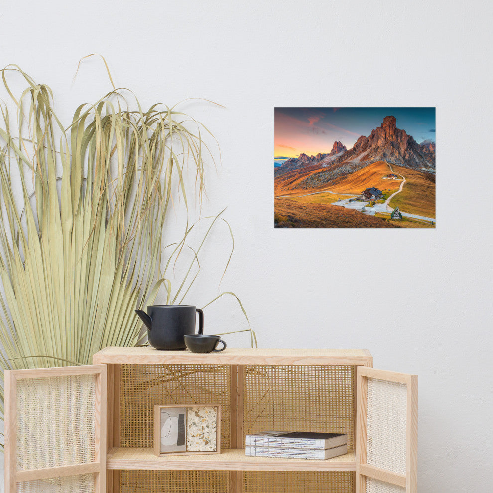 Sunset at Alpine Mountain Pass Rural Landscape Photo Wall Art Print, 18" X 24"