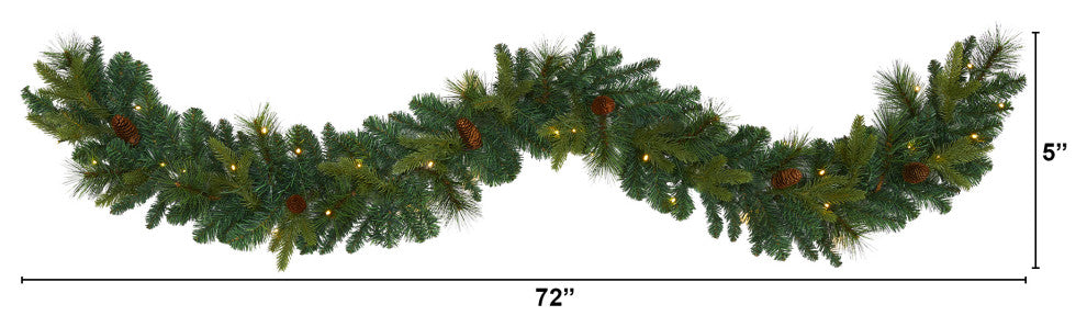 6' Mixed Pine and Pinecone Artificial Garland With 35 Clear LED Lights