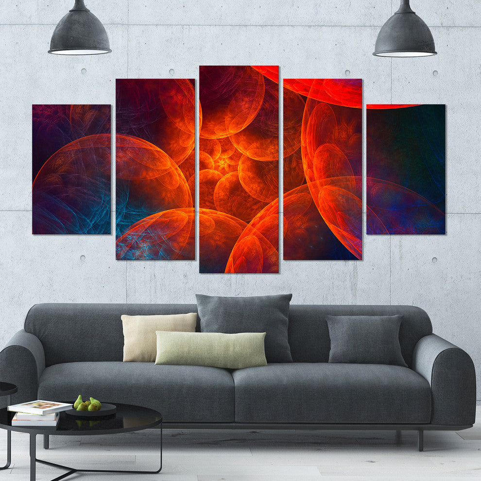 Biblical Sky with Red Clouds, Contemporary Wall Art Canvas, 60"x32", 5 Panels