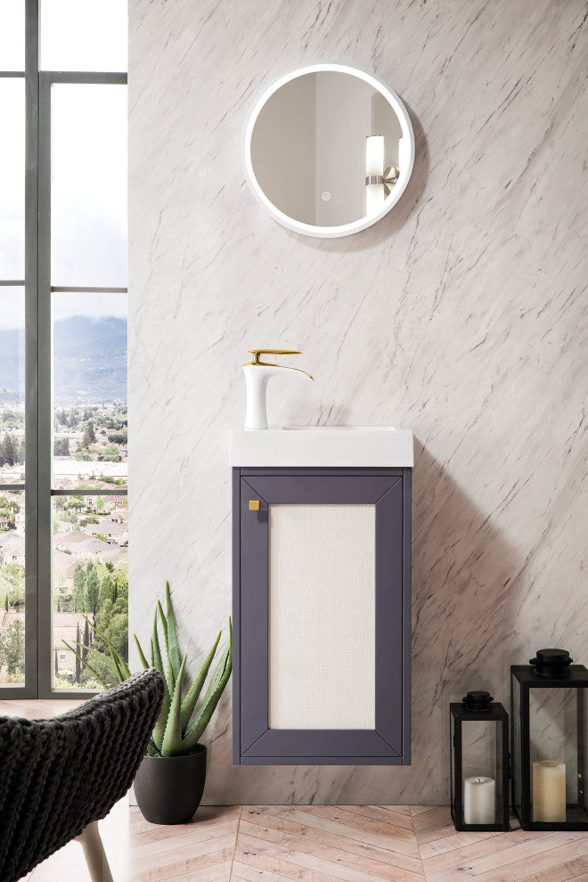 Chianti 16" Vanity, Mineral Gray, White Glossy Resin Countertop