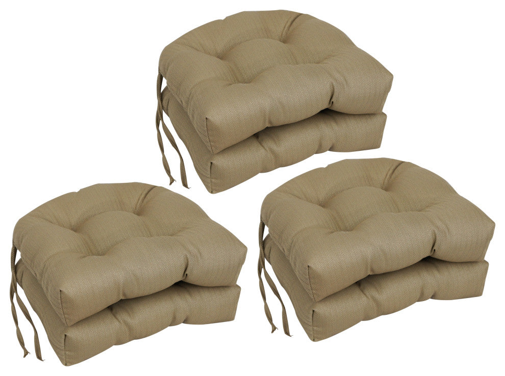 16" Spun Premium Outdoor U-Shaped Tufted Chair Cushions, Set of 6, Newfound Cafe