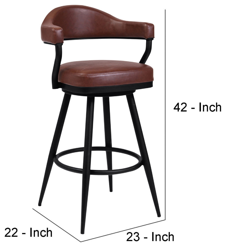 Benzara BM272492 30" Vintage Faux Leather Bar Stool, Metal Peg Legs, Brown