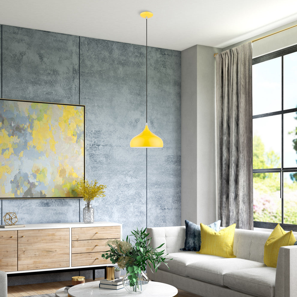 Amador 1 Light Shiny Yellow With Polished Chrome Accents Pendant