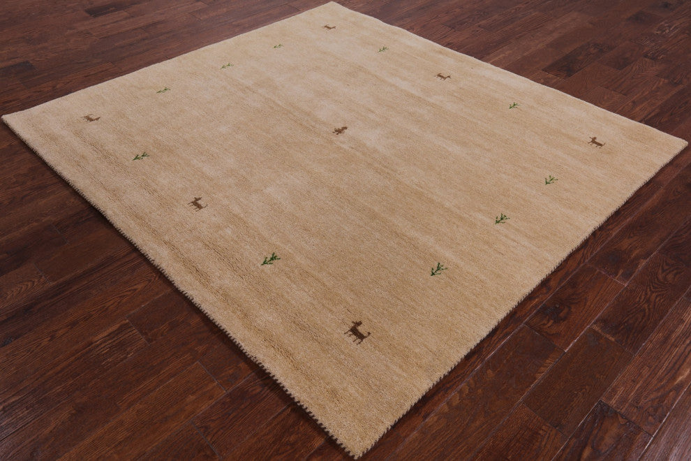 6' Square Hand-Knotted Persian Gabbeh Rug Q4290