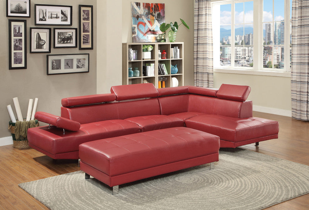 Riveredge 109" W 2 Piece Faux Leather L Shape Sectional Sofa, Red