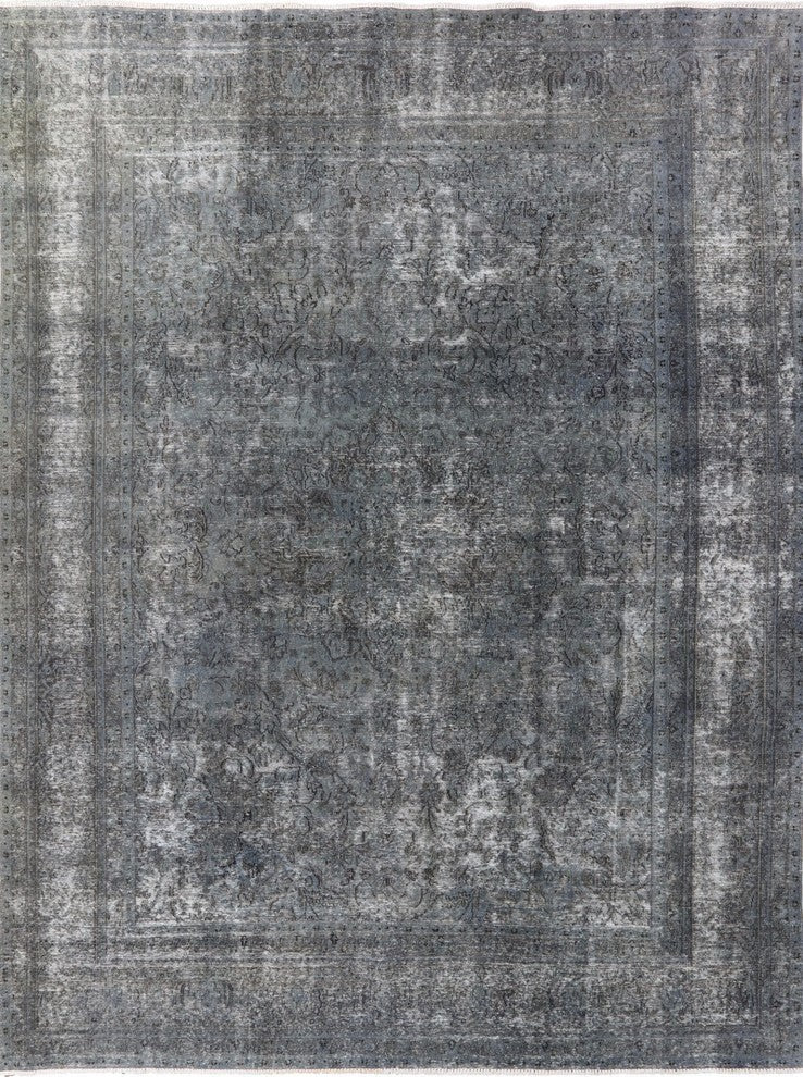 Overdyed Blue Oriental Hand-Knotted Wool Floral Rug, 10'x12'