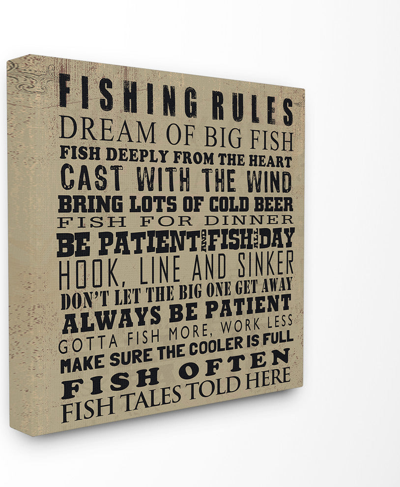 Fishing Rules Typography Stretched Canvas Wall Art, 24x24