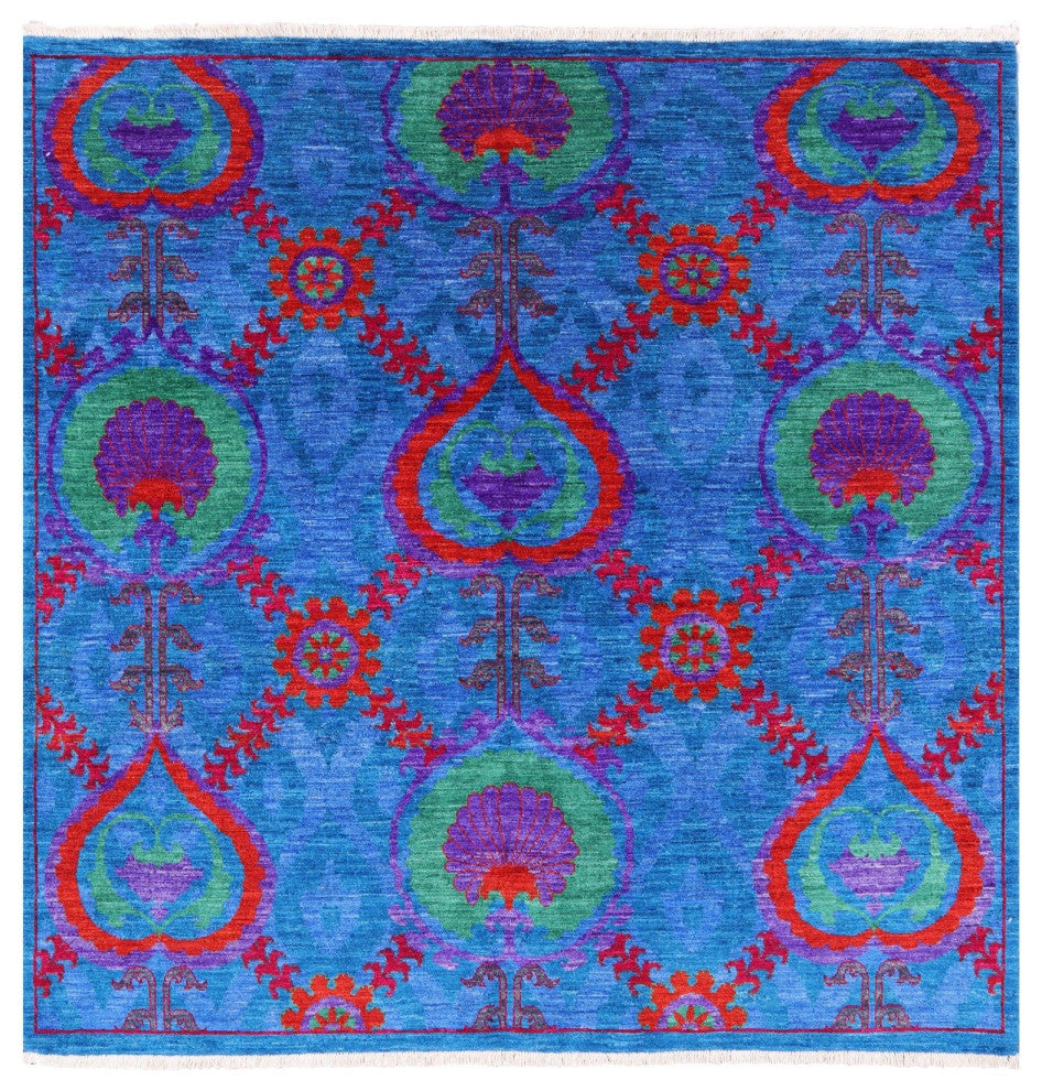 6' Square William Morris Handmade Wool Rug Q6561