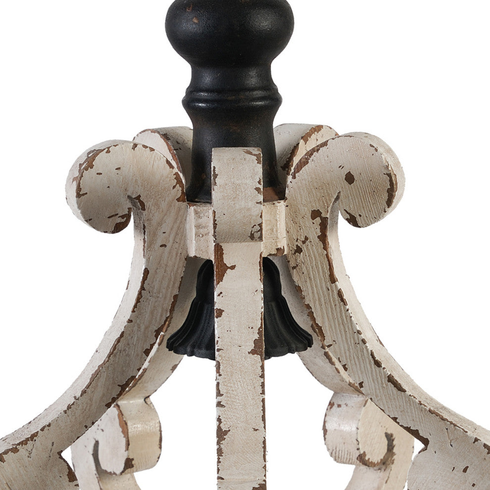 Benzara BM285194 13" 1 Light Chandelier, Classic Fir Wood Scrollwork, Black
