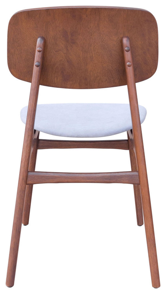 Dining Chair, Set of 2, Fabric, Wood, Gray, Walnut, Bar Kitchen Pub Bistro
