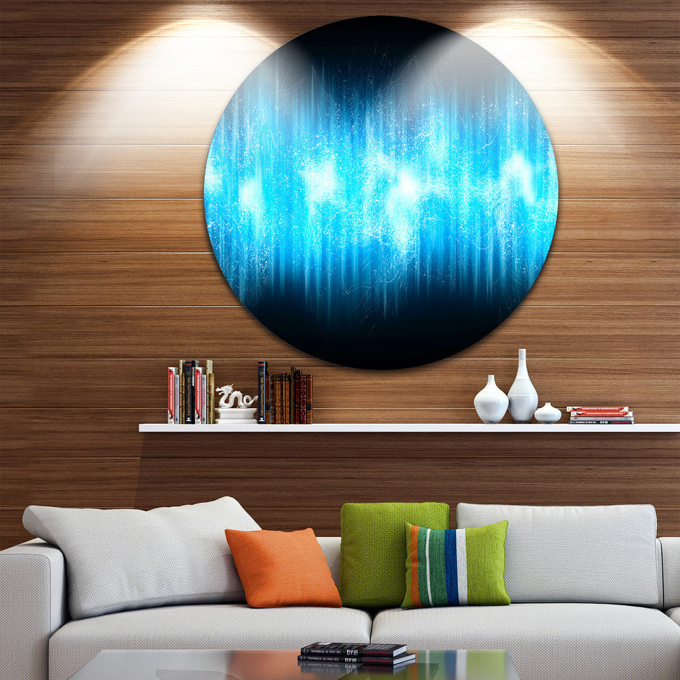 Blue Ice Flame Abstract, Digital Art Disc Metal Artwork, 23"