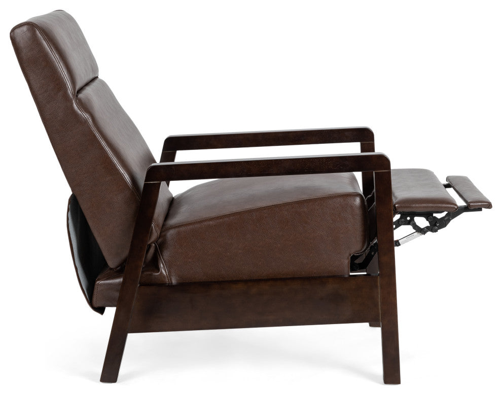 Miramichie Mid Century Modern Faux Leather Recliner, Dark Brown/Dark Espresso