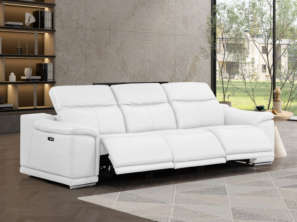 Matteo Three Power Reclining Sofa Crafted In Genuine Leather, White