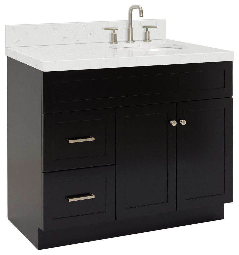 Ariel Hamlet 42" Single Right Oval Sink Bathroom Vanity, Carrara Quartz