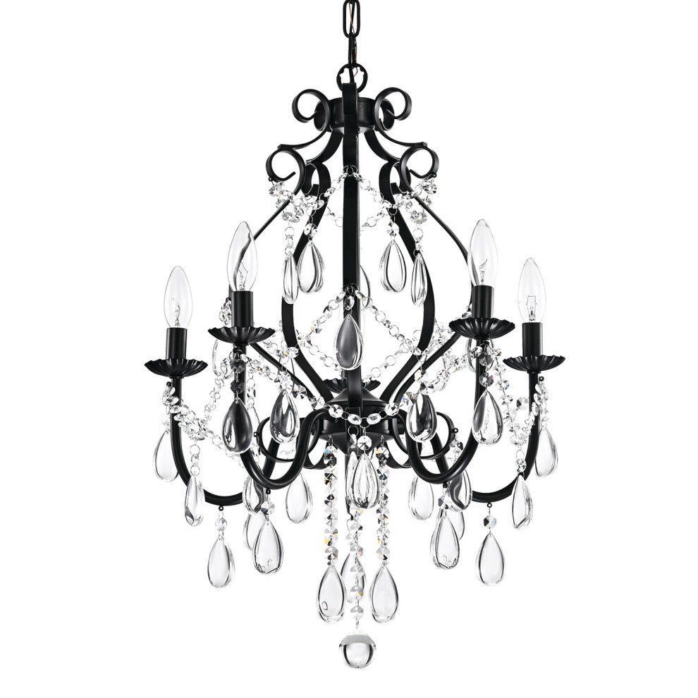 Amorette 5-Light Antique Black Candle Style Crystal Chandelier Fixture Glam