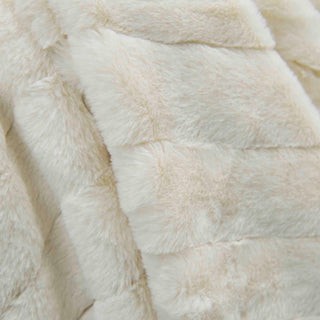 Rabbit Faux Fur Throw Blanket With 2 Pillows, Antique White
