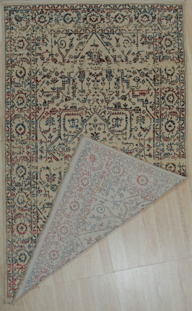 Hand Crafted Wool and Viscose Ivory/Multi Contemporary Modern Rug, 5'x8'