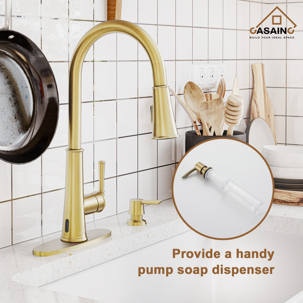 Single-Handle Pull Down Sprayer Kitchen Faucet with Touchless Sensor, Brushed Gold