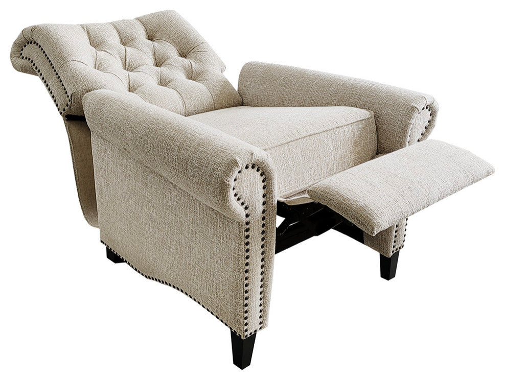 Aidan Rolled Back Push Back Recliner Accent Chair, Cream