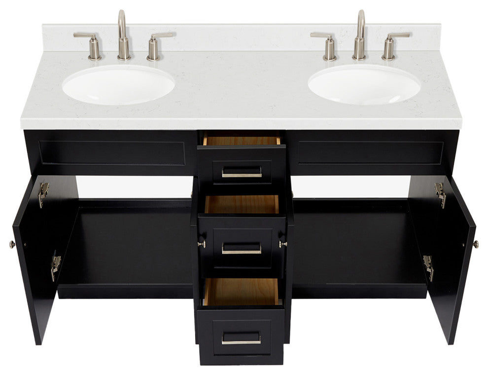 Ariel Hamlet 60" Double Oval Sink Bathroom Vanity, Carrara Quartz