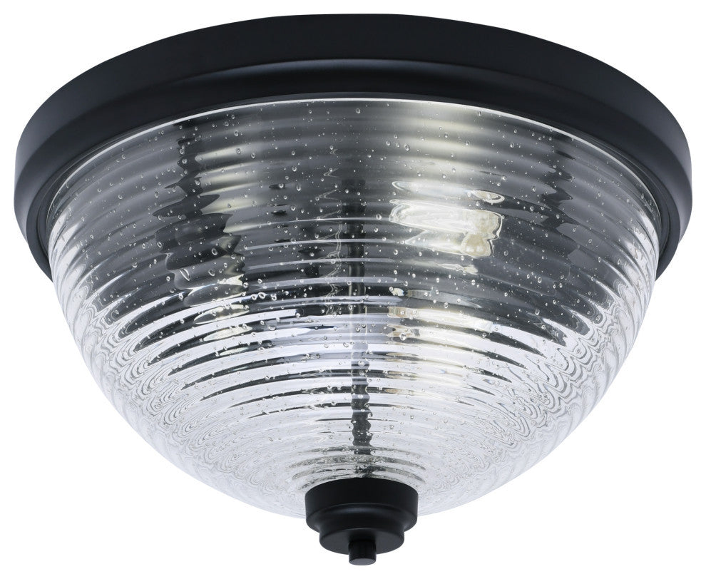 16" 3-Light Flush Mount Light, Matte Black, Clear Bubble Glass