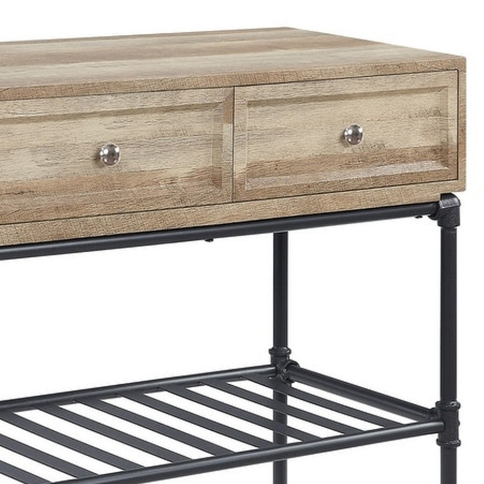 Benzara BM276289 Wood Sideboard Console Sofa Table, 3 Drawers, Industrial, Oak
