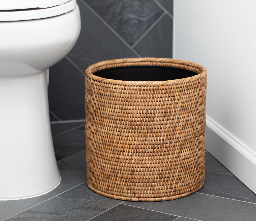 Artifacts Rattan™ Round Waste Basket With Metal Liner, Honey Brown