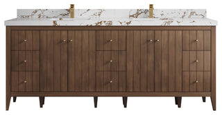 Atlanta Teak 84" Double Sink Bath Vanity, Dark Natural 2" Viola Brown