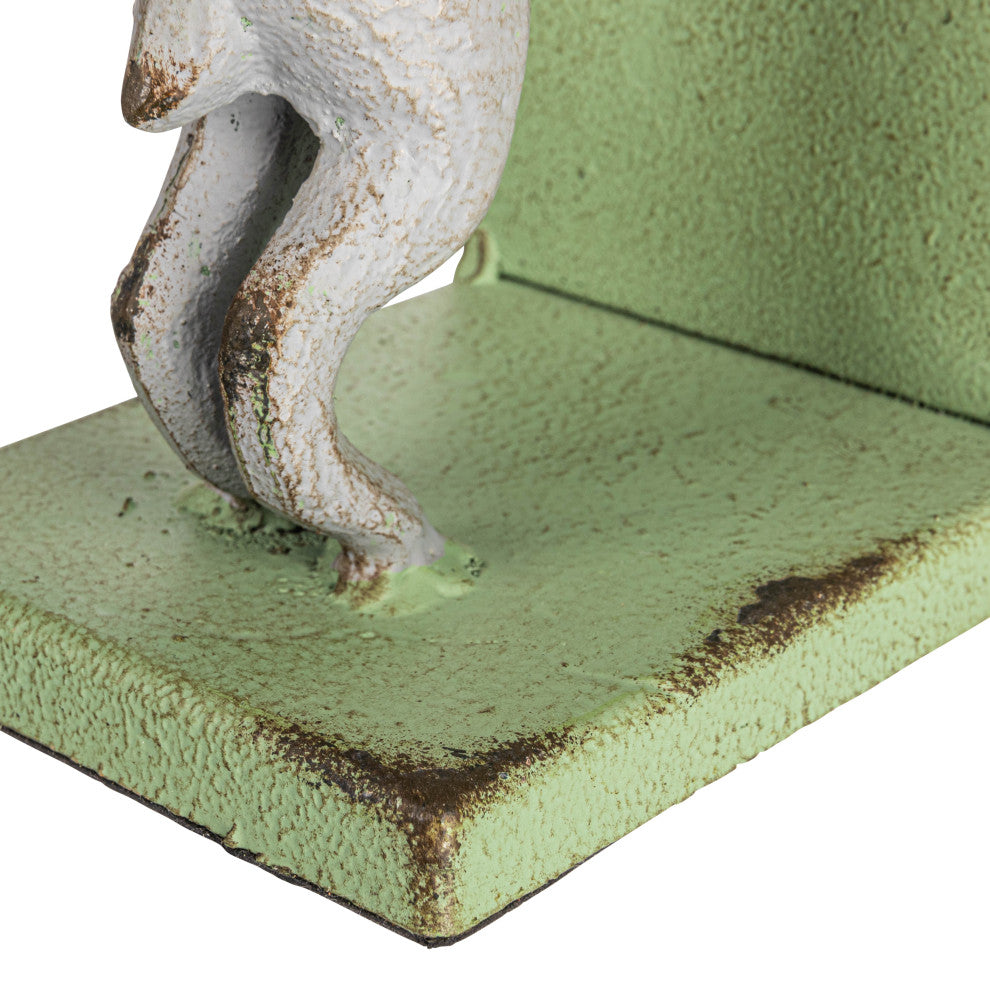 2-Tone Cast Iron Rabbit Bookends, Set of 2, Grey and Green