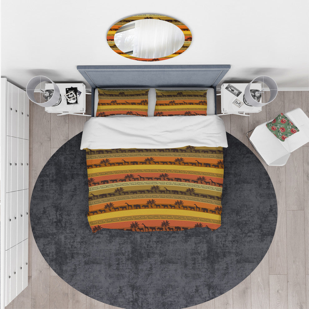 African Wildlife With Pattern Tropical Duvet Cover Set, Twin