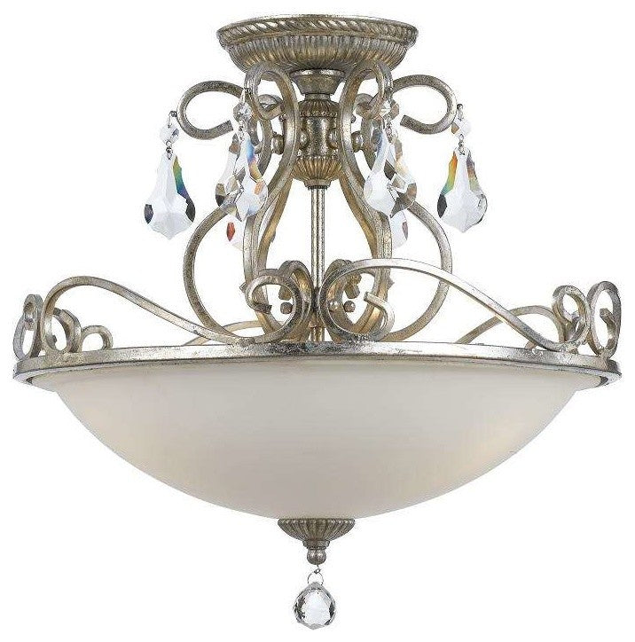 Ashton 3-Light Ceiling Mount, Olde Silver With Hand Cut Crystal